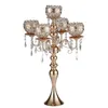 Tall 5-arms Metal rose Gold Candelabras With Pendants Romantic Wedding Table Candle Holder Home Decoration