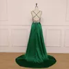 Sexy Simple Prom Dresses Long A Line Sexy Split Silk Satin Red Green White Elegant Formal Evening Gowns New Fashion 2020 Cheap