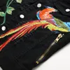 2021 Lente Zwarte Trainingspakken Heren Rose Borduurwerk Gat Jeans Twee Stuks Sets Turn Down Collar Phoenix Flower Denim Vest + Ripped Broek