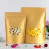 100 stks Dikke Stand Up Kraft Paper Clear Oval Venster Zip Lock Bag Resealable Coffee Powder Snack Granen Snoep Bakkerij Sugar Geschenken Verpakking Opslagzakken