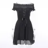 InsGoth elegante partito spalle scoperte Mini donne maglia nera chiffon fasciatura sottile gotico streetwear moda vestito sexy MX200518