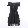 InsGoth Elegant Party Off Shoulder Mini Women Black Mesh Chiffon Bandage Slim Gothic Streetwear Fashion Sexy Dress MX200518