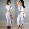 Wholesale Women Two Piece Outfits Pants Set Casual Sports Rompers Jumpsuit Long Pants 2 Piece Set O-Neck Crop Tops Tracksuits Free Shipping