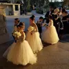 Schicke weiße Ballkleid-Blumenmädchenkleider mit transparentem Ausschnitt und Spitze für Kinder, pakistanische, niedliche, langärmelige Festzugkleider für Kleinkinder