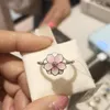 NUEVAS mujeres lindas flores de esmalte rosa ANILLO de moda con caja original para Pandora 925 anillos de regalo de fiesta de plata esterlina