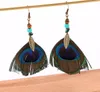 Orecchini etnici bohémien con piume di pavone lunghi orecchini da spiaggia con perline retrò WY488