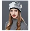 Mode-winter hoed gebreide wol mutsen vrouwelijke mode bloem print skullies casual outdoor skipappen dikke warme hoeden