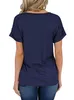 T-shirt da donna a maniche corte in cotone tinta unita con scollo a V, camicetta casual allentata da donna con tasca