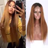 Pelucas de cabello humano de encaje completo recto Ombre brasileño con cabello de bebé 150 densidad 1B/27 Rubio prearrancado sin cola 360 peluca de encaje completo