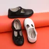 2022 Spring Children Leather Girl Shoe Fashion T-strap White Girls Dress Shoes Soft Outsole Black School For