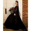 Ball Gothic Black Dresses Lace Applique Beaded V Neck Long Sleeves Illusion Custom Made Wedding Gown Vestido De Novia estido