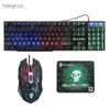 LED arco-íris Backlight USB ergonómico Wired Gaming Keyboard + 2400dpi rato + Mouse Pad Set Kit para pc computador portátil Gamer NOVO