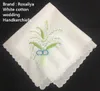 Set of 12 Ladies Handkerchief White Cotton Wedding Hankies With scallop Edged & Color embroidered Vintage Hanky For Bridal Gifts