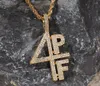 14k Guld Iced Out 4PF Number Letter Combo Pendant Necklace Bling Micro Pave Cubic Zirconia Simulated Diamonds 3mm Rope Chain