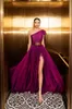 Grape Prom Dresses 2020 One Shoulder A Line Sweep Train Metal Belt Evening Gowns Sexy High Split Long Formal Party Dress