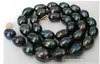 Superbe collier de perles baroques noires et vertes, 12-13mm, 18 pouces, argent 925