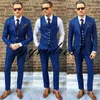 Ciemnoniebieskie Dwa Przyciski Groom Tuxedos Groomed Lapel Najlepszy Mężczyzna Groomsmen Mężczyźni Garnitury Ślubne Oblubienica (Kurtka + Spodnie + Kamizelka + Kamizelka)