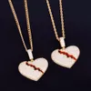 Hot Sales Men's Broken Heart Pendant Guld Halsband med Rope Chain Red Oil Cubic Iced Zircon Hip Hop Rock Smycken