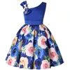 Big Bow Sloping Shoulder Dress for Kids Birthday Party Baby Girls Clothing Blue Red Rose Flower Print Gown Dresses 29 year old ch3053596