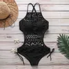 Bikinis Set Nadafair Sexy One Piece Badpak Backless Halter Beach Badmode Haak Bikini Badpak 2021 Zwart Zwemmen voor Vrouwen