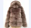 Fox Fur Coat Kobiety Zima Gruba Futro Kurtka Futra Fox Z Kapturem Z Długim Rękawem Zimowy Płaszcz