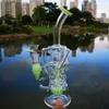 Double Recycler Perc Glass Pink Bong 10 Inch Fab Egg Turbine Perc Oil Dab Rigs 14mm Water Pipes Bent Type Bongs With Bowl