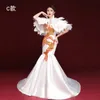 Luxe Lange Avond Qi Pao Jurk Sexy Slanke Dames Trailing Cheongsam White Prom Party Dress Wedding Avond Banquet Vestidos