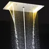 バスルームLEDシャワーセット4方式ミキサーバルブの天井シャワーヘッドパネル降雨滝マッサージバスシステム蛇口380 * 700mm