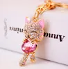 Bling bling crystal rhinestone söt lycklig katt metall nyckelring nyckelring bil nyckelringar handväska charms handväska hängsmycke metall hängande katt nyckelring