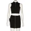 HAOYUAN Black White Rib Knit 2 Piece Set Women Rave Festival Clothing Sexy Club Outfits Crop Top and Skirt Suits Matching Sets