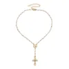 Katolska radbandpärlor halsband kvinnor uttalande religiösa smycken guld lin kedja flerskikt choker halsband vintage1140847