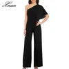 Damen-Overall, Strampler, Slash-Ausschnitt, weißer Damen-Overall, lange, weite Beinhose, solide, elegante Party1