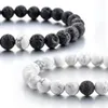 Natural Black Volcanic Rock Lava Stone Beads Bracelets Couple Strength Lovers Bead Bracelet Lovers Chakra Distance Bracelets Black White Fashion Jewelry Gift