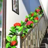 홈 웨딩 장식 장식 인공 꽃 화환 G023에 대한 2.4M / 많은 실크 장미 꽃과 함께 아이비 덩굴 인공 꽃