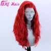 Fibra a temperatura elevata di 360 frontale Peruca Perruque Capelli rossi lunga piena profonda del merletto dell'onda sintetiche della parte anteriore parrucche per le donne