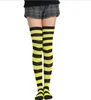 College tjejer sexiga stripe strumpor kvinnor randar knän kvinnor cosplay strumpor cheerleaders knä high tube stocking bomull lår stocking