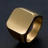 Nuevo estilo simple cuadrado gran ancho Signet anillo para hombre titanio acero dedo multicolores hombres joyería rápido Epacket gratis