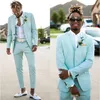 2019 Mint Green Wedding Tuxedos Slim Fit Dwa kawałki Plaża Groomsmen Garnitury Groom Nosić Pearted Lapel Formalna Prom Suit (Kurtka + Spodnie)