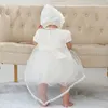 Bebê meninas vestidos de batismo com chapéu renda manga curta vestido de batismo recém-nascido vestidos de batismo meninas vestido de princesa casamento dr8085572