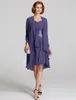 Boho Two Piece Purple Mother Of The Bride Dresses With Jackets Elegant Sweetheart Knee Length Chiffon Beach Mother Bride Dress Long Sleeves