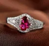 Ruby Wedding Rings Real 925 Sterling Silver CZ Simulerad Diamond Zircon Red Corundum Stone Engagement Ring för kvinnor Partihandel