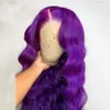 Długie głębokie część ciała fala purpurowa koronka przednia peruka strona Syntetyczne pełne koronki peruki dla kobiet odporne na ciepło Glueless peruce