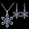Bloem ketting earring set sieraden voor vrouwen meisjes dames marine blauwe kristal strass diamant hanger charm zilver gift sieraden sets heet