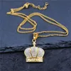 18K Gold Stainless Steel Iced Out Full Diamond Crown Pendant Necklace for Men Women Bling Jewelry2969
