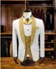 Knappe Wit Bruidegom Tuxedos Mens Blazer Prom Party Dress Business Past Coat Cascoat Broeken Set (Jas + Pants + Vest + Tie) K209