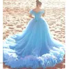 Cinderella azul do casamento vestidos baratos Cristal Alças Beads Tribunal Trem Plus Size vestido de baile vestidos de noiva