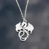 Moda Silver Wisiorek Dragon Naszyjnik Choker Charm Srebrny Metalowy Łańcuch Fabryka Czarny Skórzany Naszyjnik DIY Biżuteria