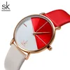 Shengke Fashion Women Dual Color Faux Leather Strap Round Dial Analog Quartz Wrist Watch Simple Quartz Watch Dating Gift Watch260u