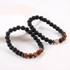 Minimalista 7 Chakra Balance Yoga Perline Bracciale per uomo 8mm Occhio di tigre Pietra naturale Agata Ematite Charms Lava Bracciali Gioielli elasticizzati