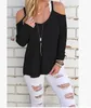 Bawełna Nowy Sexy Casual Bawełna Blend V Neck Kamizelka Topy Jesień Winter Women T-shirt Koszulka z długim rękawem Bez ramiączek T-shirt Hollow Out Tops Quality